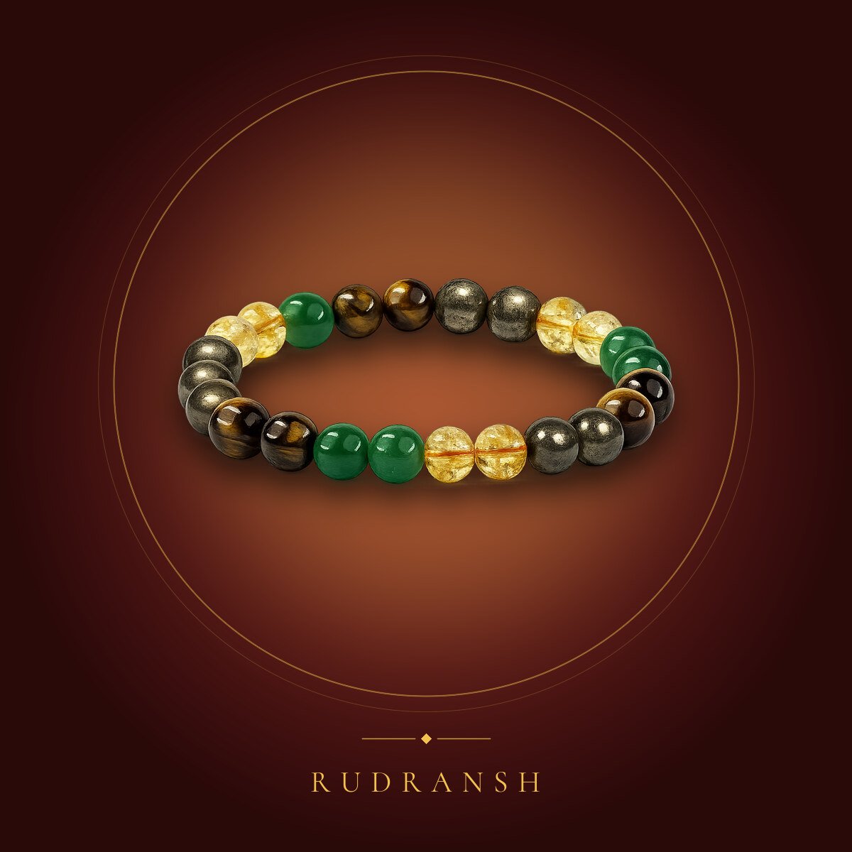 Golden Pyrite Bead Bracelet – shown on a maroon backdrop
