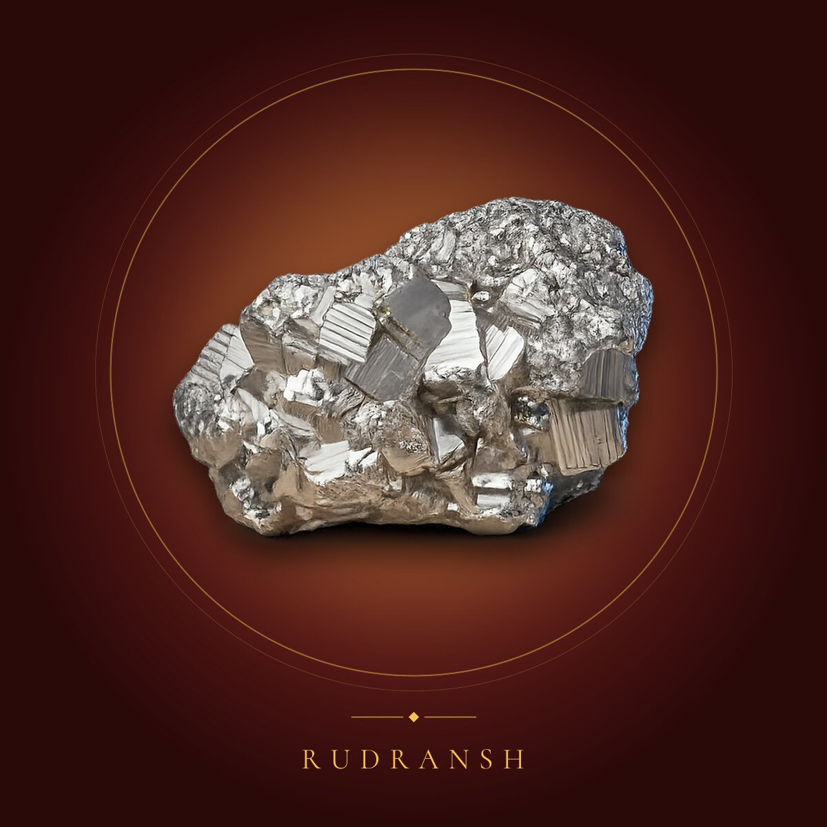Pyrite Stone – shown on a maroon backdrop