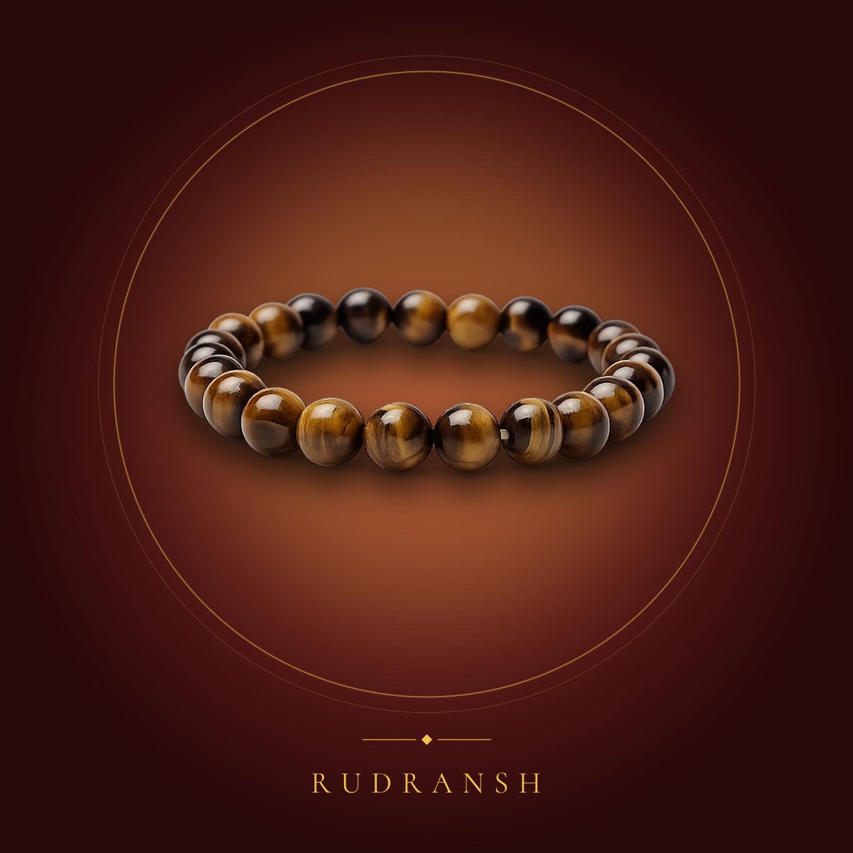 Tiger Eye Stone Bracelet – shown on a maroon backdrop