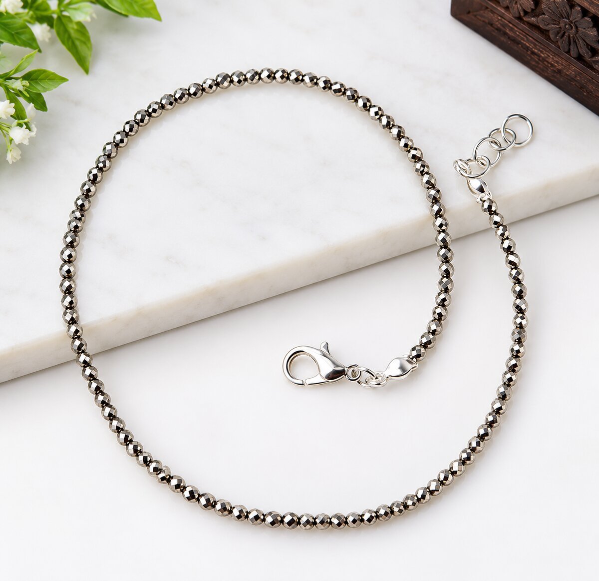 Pyrite Anklet – on a marble tray